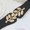 KILLFE Elastic Belts For Women Golden Leaf Buckle For Dresses Coat Fashion Elastic Wide Wesa Black Strap