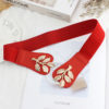 KILLFE Elastic Belts For Women Golden Leaf Buckle For Dresses Coat Fashion Elastic Wide Wesa Red Strap