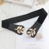 KILLFE Elastic Belts For Women Golden Leaf Buckle For Dresses Coat Fashion Elastic Wide Wesa Black Strap