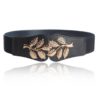 KILLFE Elastic Belts For Women Golden Leaf Buckle For Dresses Coat Fashion Elastic Wide Wesa Black Strap