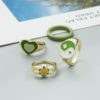 Fashion Geometric Heart Green Rings Set Women Rings
