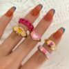 Y2k Vintage Heart pink Resin ring For Women and Girls