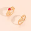 Gold red CZ stone Band Holding Hand Stylish Ring set For Girl nd Women