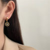 Rose Gold Plated Stainless Steel Roman Number CZ Stone Decor Earrings