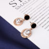 Rose Gold Plated Stainless Steel Black Shell with CZ Stone Decor Earrings