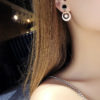 Rose Gold Plated Stainless Steel Black Shell with CZ Stone Decor Earrings