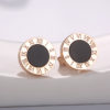 Rose Gold Plated Stainless Steel Teens and Round Roman Numeral Earrings