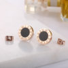 Rose Gold Plated Stainless Steel Teens and Round Roman Numeral Earrings