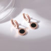 Rose Gold Plated Stainless Steel Roman Number Circle Drop Earrings