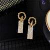 Korean Style Luxury Long Drop Crystal Decor Earrings