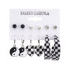 Destiny Jewels Simple Black and White Checkerboard Love Heart Drop Hoop and Stud Earrings Set For Women & Girls