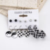 Destiny Jewels Simple Black and White Checkerboard Love Heart Drop Hoop and Stud Earrings Set For Women & Girls