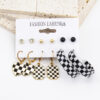 Destiny Jewels Gold Plated Simple Black and White Checkerboard Love Heart Drop Hoop and Stud Earrings Set For Women & Girls