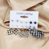 Destiny Jewels Gold Plated Simple Black and White Checkerboard Love Heart Drop Hoop and Stud Earrings Set For Women & Girls