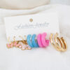 Gold Plated Bohemian Acrylic and Metal Earrings Set Pink Butterfly Decor Hoop Earrings Set For Women & Girls