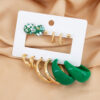 Gold Plated Vintage Mixed Designs Green Hoop Decor Earrings Set For Women & Girls