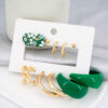 Gold Plated Vintage Mixed Designs Green Hoop Decor Earrings Set For Women & Girls
