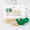 Gold Plated Vintage Mixed Designs Green Hoop Decor Earrings Set For Women & Girls