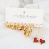 Trendy Gold Plated Small Hoop and Long Colourful Heart Shaped Earrings Set For Women & Girls